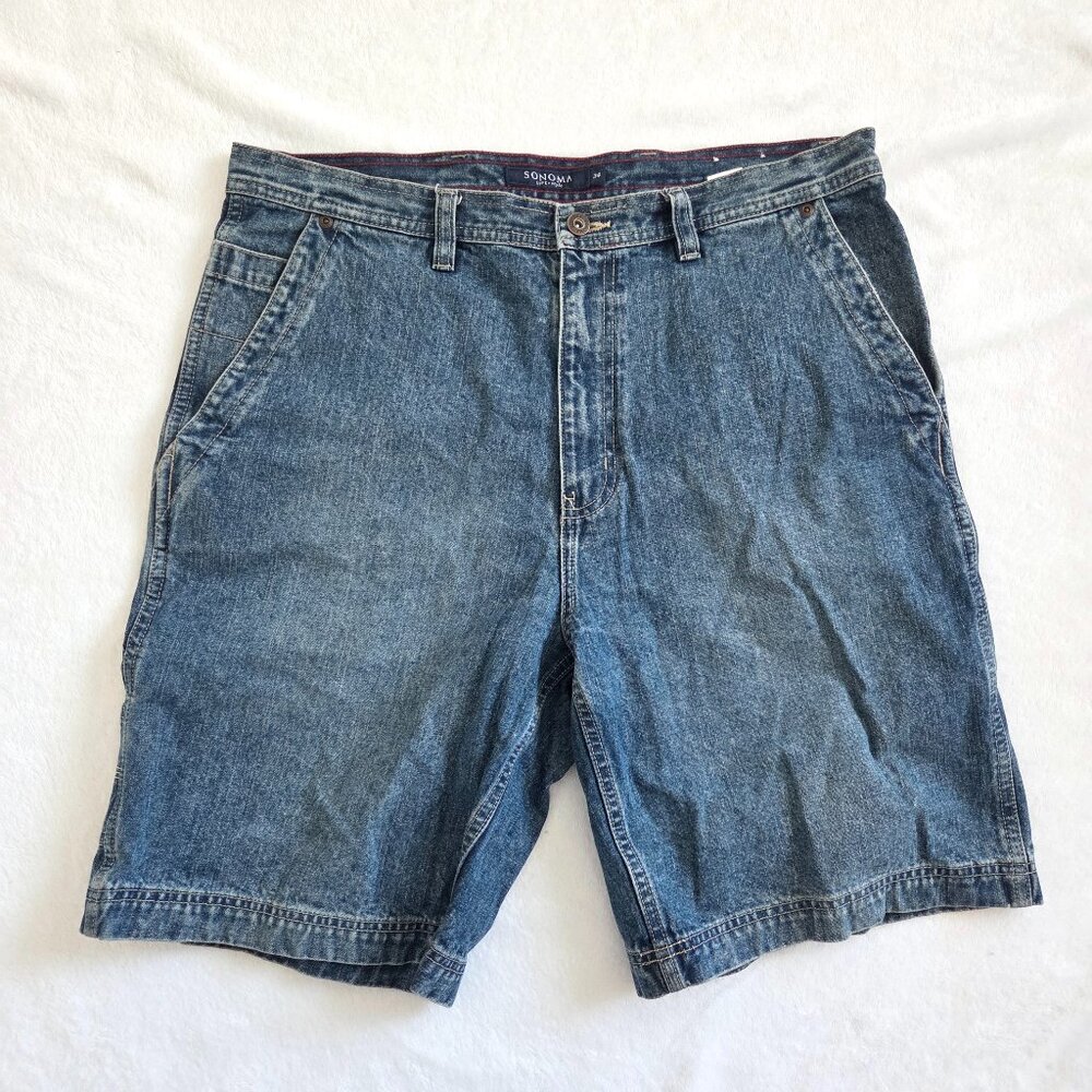 Sonoma Baggy Utility Denim Shorts Size 34 Carpenter Dark Wash Y2K Skater Jorts‎